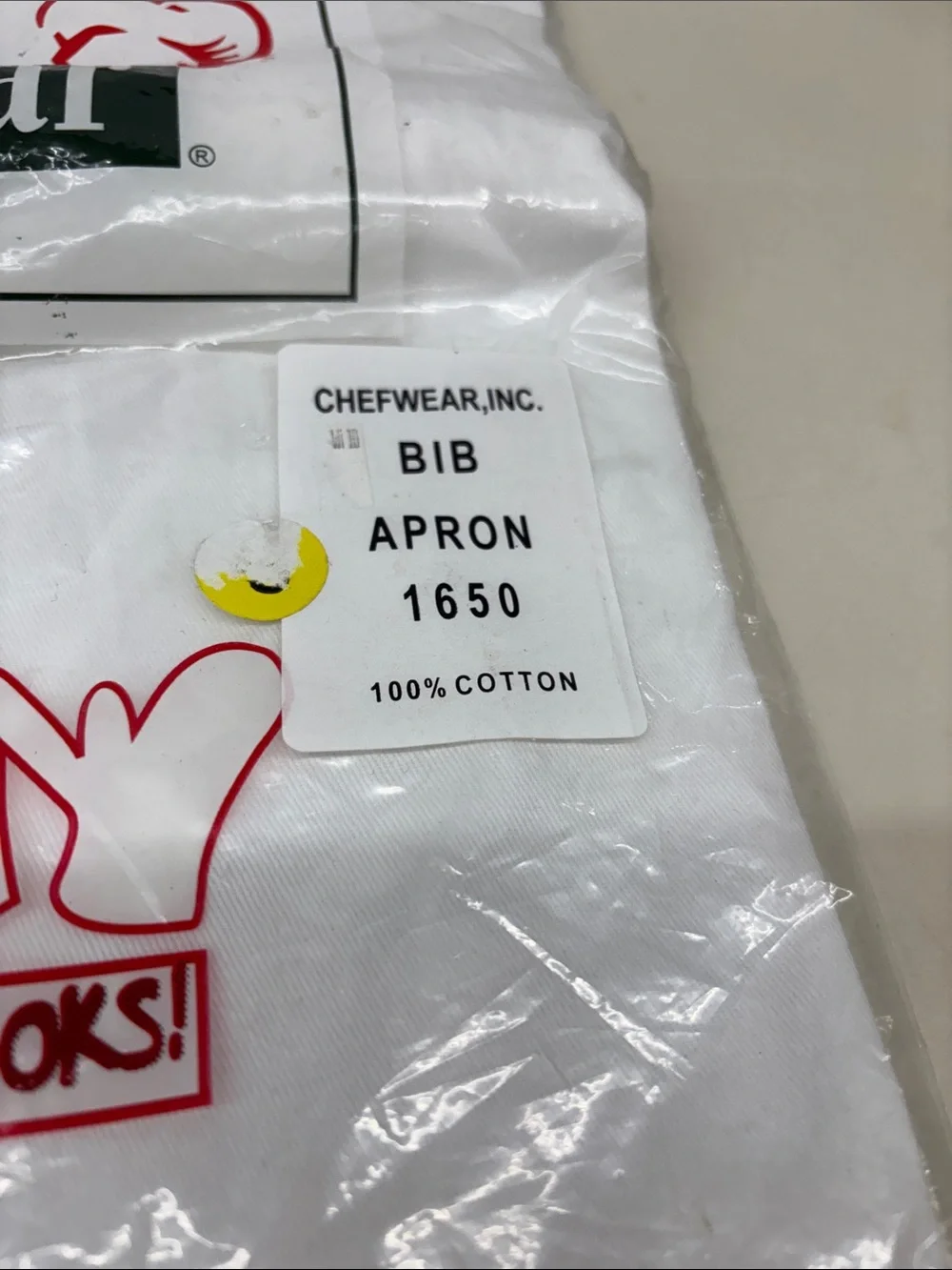 NWT White Bib Apron with Red Logo